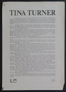 Turner, Tina - Biography Sheet & Publicity Photo