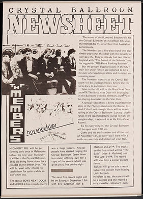 Boys Next Door - Crystal Ballroom Newsheet November 1979