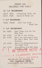 Load image into Gallery viewer, Lee, Dinah - Dinah Lee Records For H.M.V. - Autographed