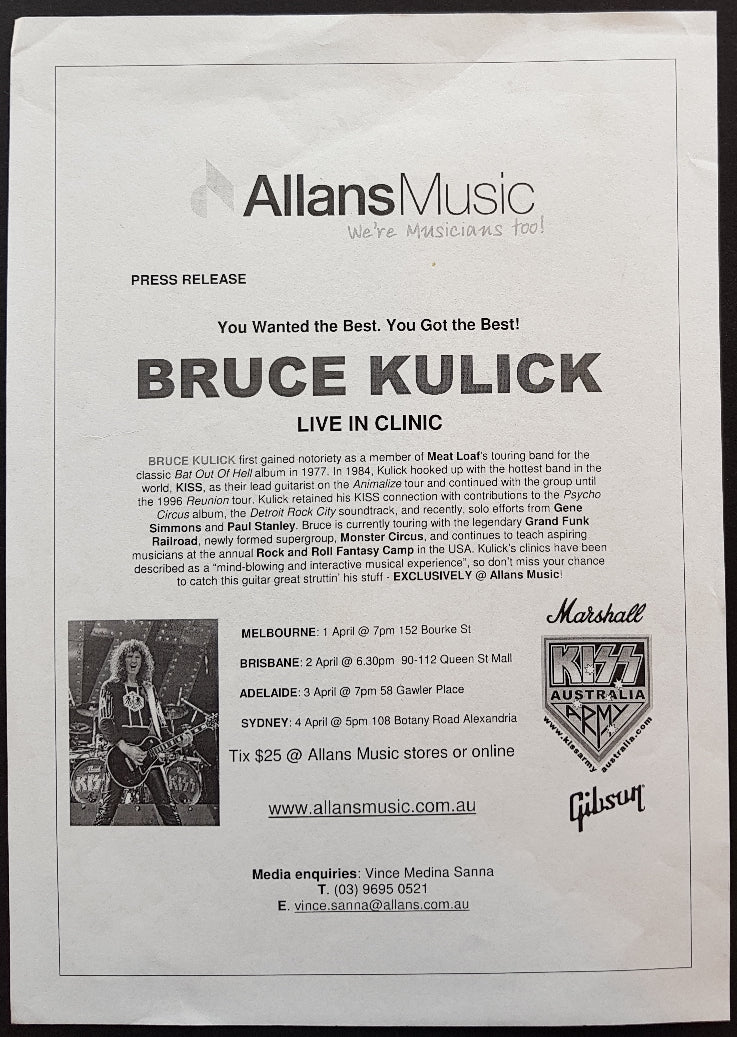 Kiss (Bruce Kulick) - Press Release