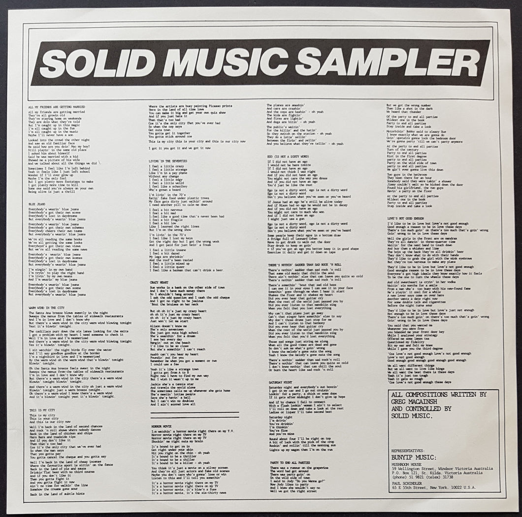 Skyhooks (Greg Macainsh) - Solid Music Sampler