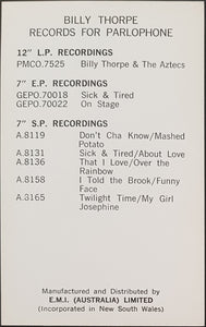 Billy Thorpe & The Aztecs - Billy Thorpe Records For Parlophone
