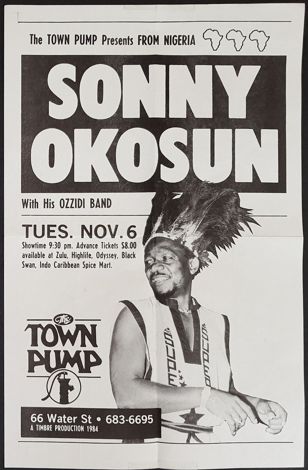 Sonny Okosun With His Ozzidi Band - Tues. Nov.6 1984